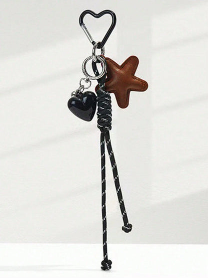 Y2K PU Leather Star Bag Charm, Handmade Nylon Rope Phone Pendant, Ins Single Buckle Tassel Keychain, Bow Star Keyring, Multi-Function Keychain Pendant, Exquisite Backpack Decor Accessories, Gift
