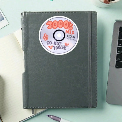 Y2K Retro CD Decor Sticker, Handwritten 2000s Mix Fun Floral Heart Design Self-Adhesive Decal, Ornament For Water Bottle Laptop Notebook Car Luggage Women Gift Accessories