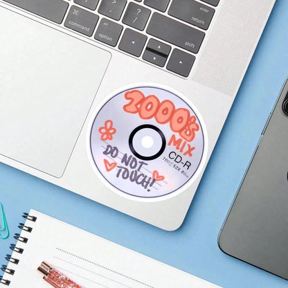 Y2K Retro CD Decor Sticker, Handwritten 2000s Mix Fun Floral Heart Design Self-Adhesive Decal, Ornament For Water Bottle Laptop Notebook Car Luggage Women Gift Accessories