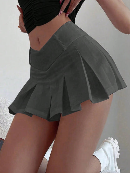 Y2K Streetwear Low Waist V-Neck Ruffle A-Line Mini Skirt, Music Festival Spring