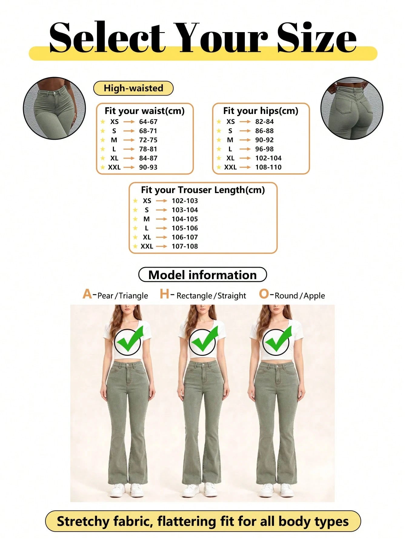 Y2K Style Women's Light Olive Green Flare Pants, Solid Color High Waist Elastic Slim Fit, Elegant Casual Streetwear Style, Suitable For Vacation, Bohemian Style