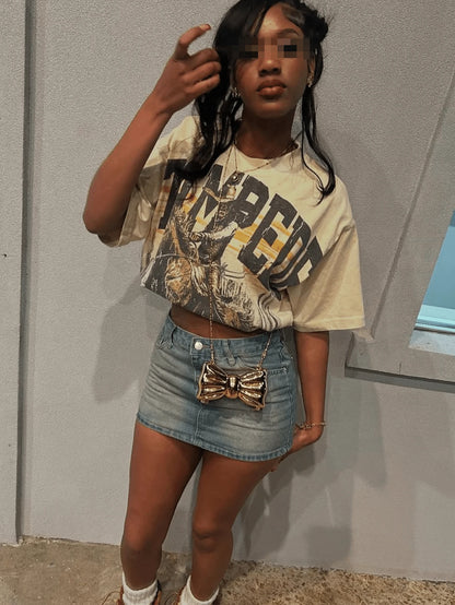 Y2K Style Women's Summer T-Shirt- Western Denim- Printed Pattern T-Shirt, Made Of 100% Pure Cotton Fabric, Suitable For Women's Daily Wear
