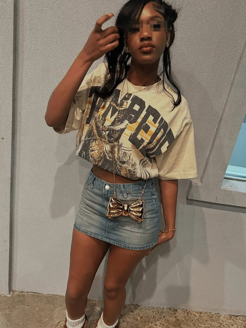 Y2K Style Women's Summer T-Shirt- Western Denim- Printed Pattern T-Shirt, Made Of 100% Pure Cotton Fabric, Suitable For Women's Daily Wear