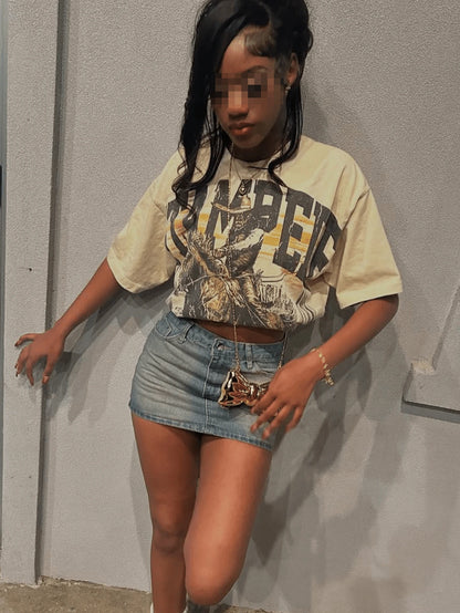 Y2K Style Women's Summer T-Shirt- Western Denim- Printed Pattern T-Shirt, Made Of 100% Pure Cotton Fabric, Suitable For Women's Daily Wear