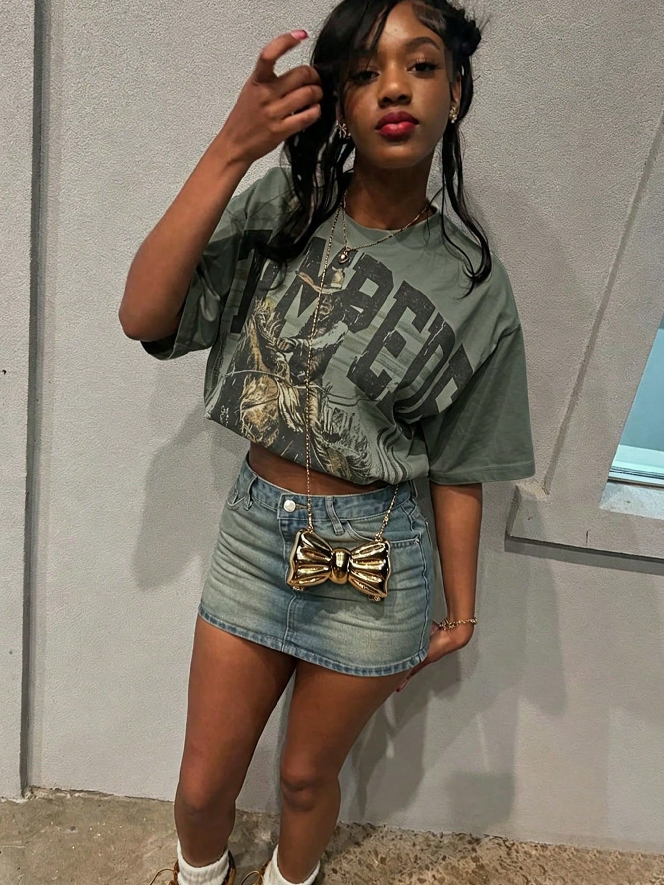 Y2K Style Women's Summer T-Shirt- Western Denim- Printed Pattern T-Shirt, Made Of 100% Pure Cotton Fabric, Suitable For Women's Daily Wear