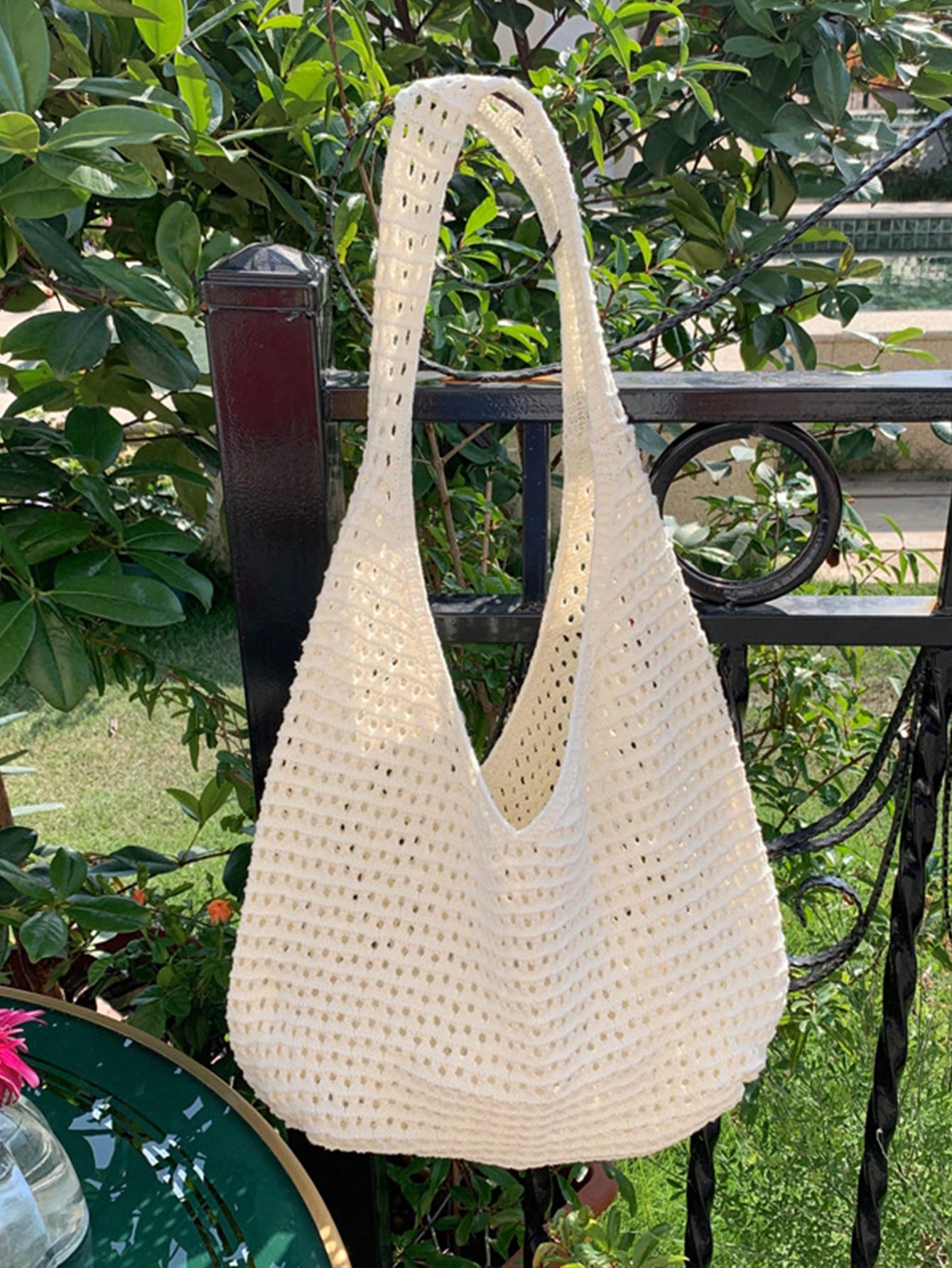 Yogodlns Women's Aesthetic Crochet Beach Shopper Tote Knitted Net Underarm Bag For Summer Versatile Shoulder Bag Women's Shoulder Bags Casual,Straw Bag
