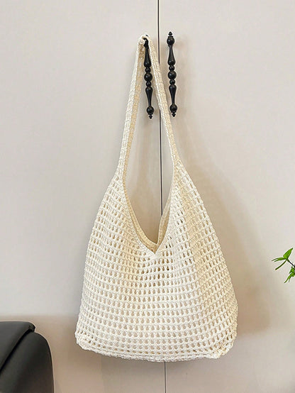 Yogodlns Women's Aesthetic Crochet Beach Shopper Tote Knitted Net Underarm Bag For Summer Versatile Shoulder Bag Women's Shoulder Bags Casual,Straw Bag