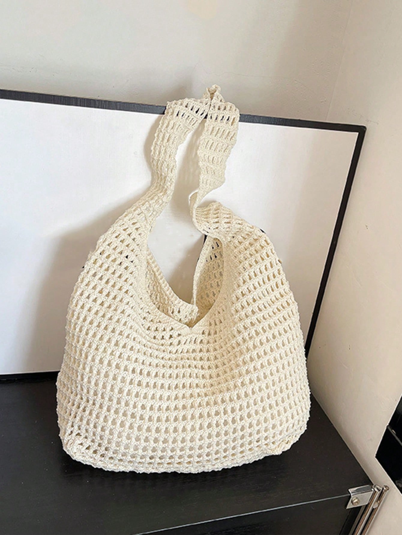 Yogodlns Women's Aesthetic Crochet Beach Shopper Tote Knitted Net Underarm Bag For Summer Versatile Shoulder Bag Women's Shoulder Bags Casual,Straw Bag