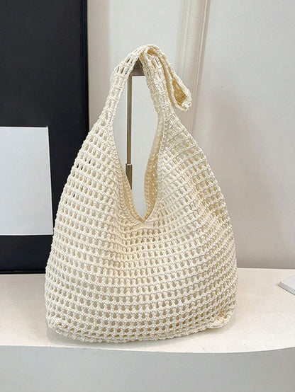 Yogodlns Women's Aesthetic Crochet Beach Shopper Tote Knitted Net Underarm Bag For Summer Versatile Shoulder Bag Women's Shoulder Bags Casual,Straw Bag