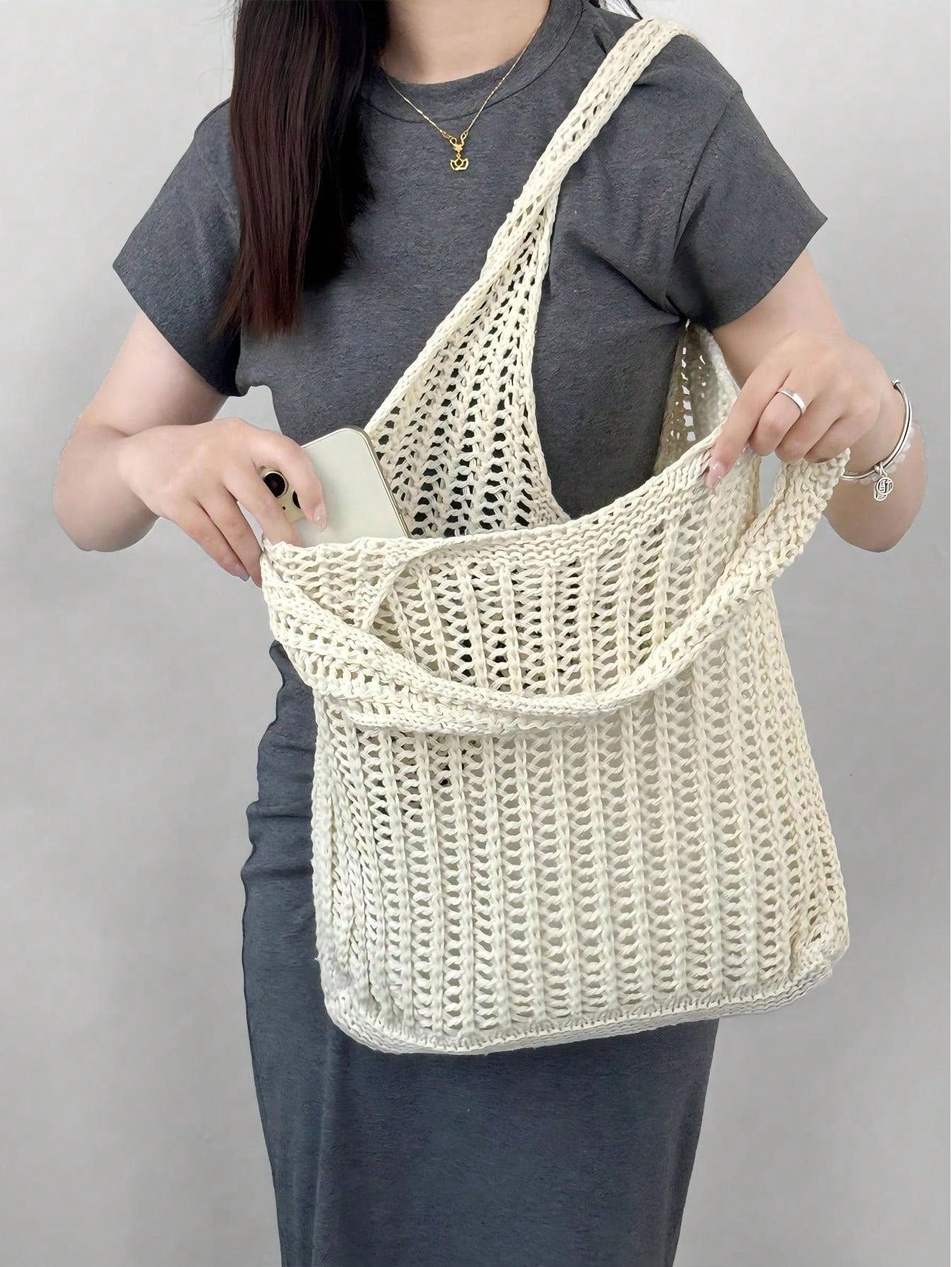 Yogodlns Women's Fashion Crochet Hollow Shoulder Underarm Bag, Summer Beach Tote Bag, Bohemian Style Handbag