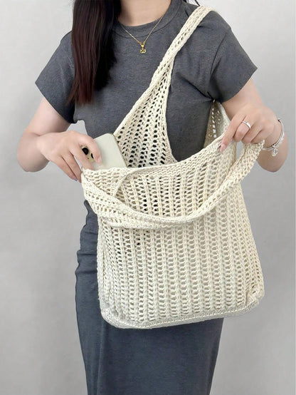 Yogodlns Women's Fashion Crochet Hollow Shoulder Underarm Bag, Summer Beach Tote Bag, Bohemian Style Handbag