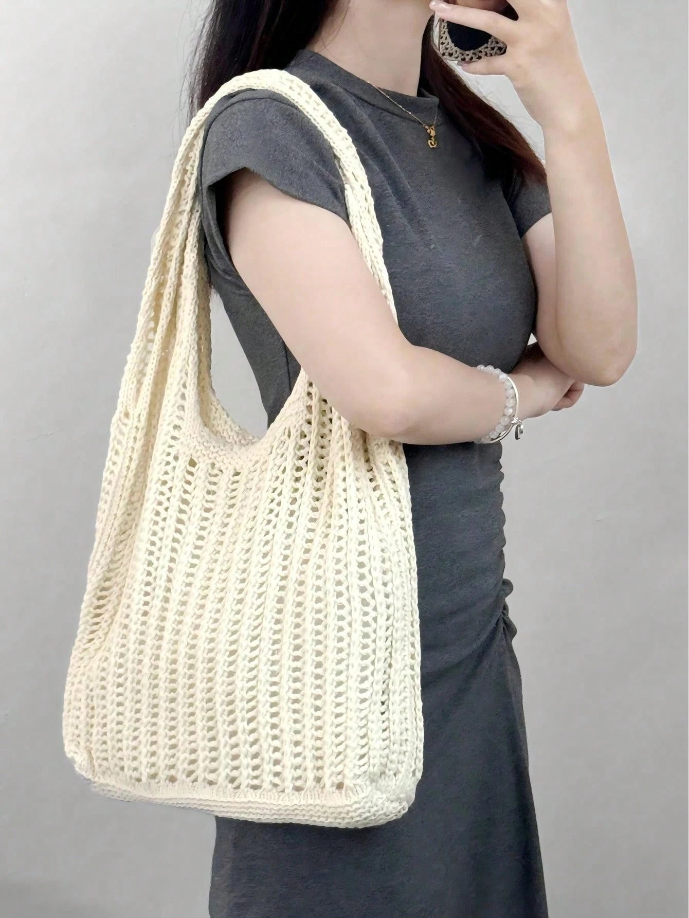 Yogodlns Women's Fashion Crochet Hollow Shoulder Underarm Bag, Summer Beach Tote Bag, Bohemian Style Handbag