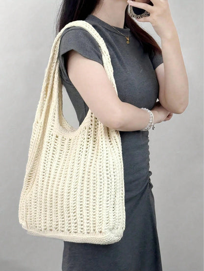 Yogodlns Women's Fashion Crochet Hollow Shoulder Underarm Bag, Summer Beach Tote Bag, Bohemian Style Handbag