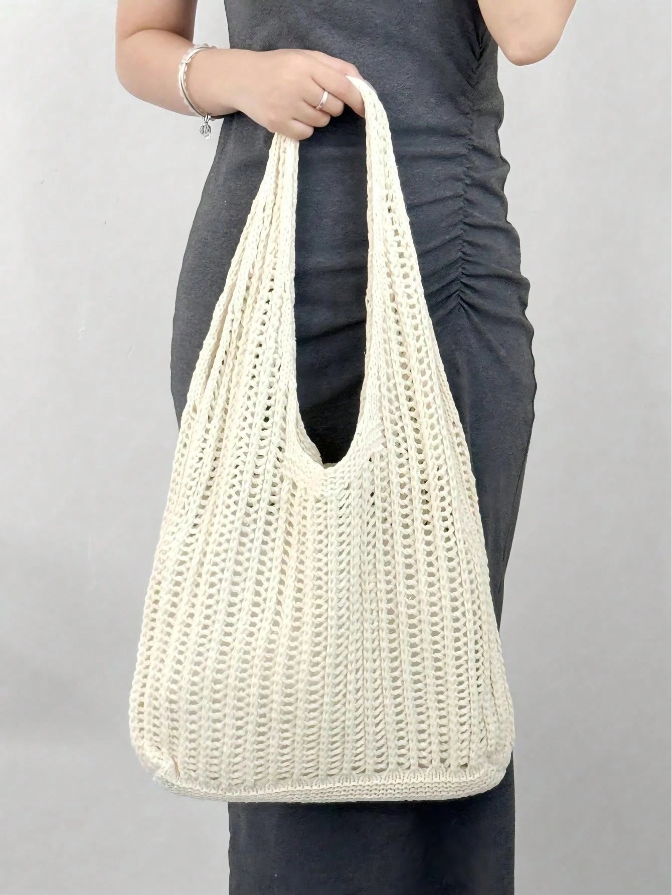 Yogodlns Women's Fashion Crochet Hollow Shoulder Underarm Bag, Summer Beach Tote Bag, Bohemian Style Handbag