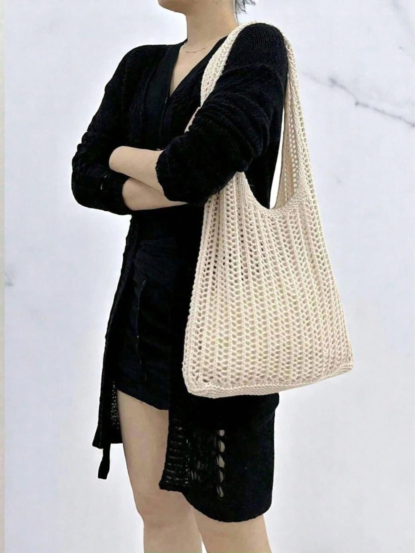 Yogodlns Women's Fashion Crochet Hollow Shoulder Underarm Bag, Summer Beach Tote Bag, Bohemian Style Handbag