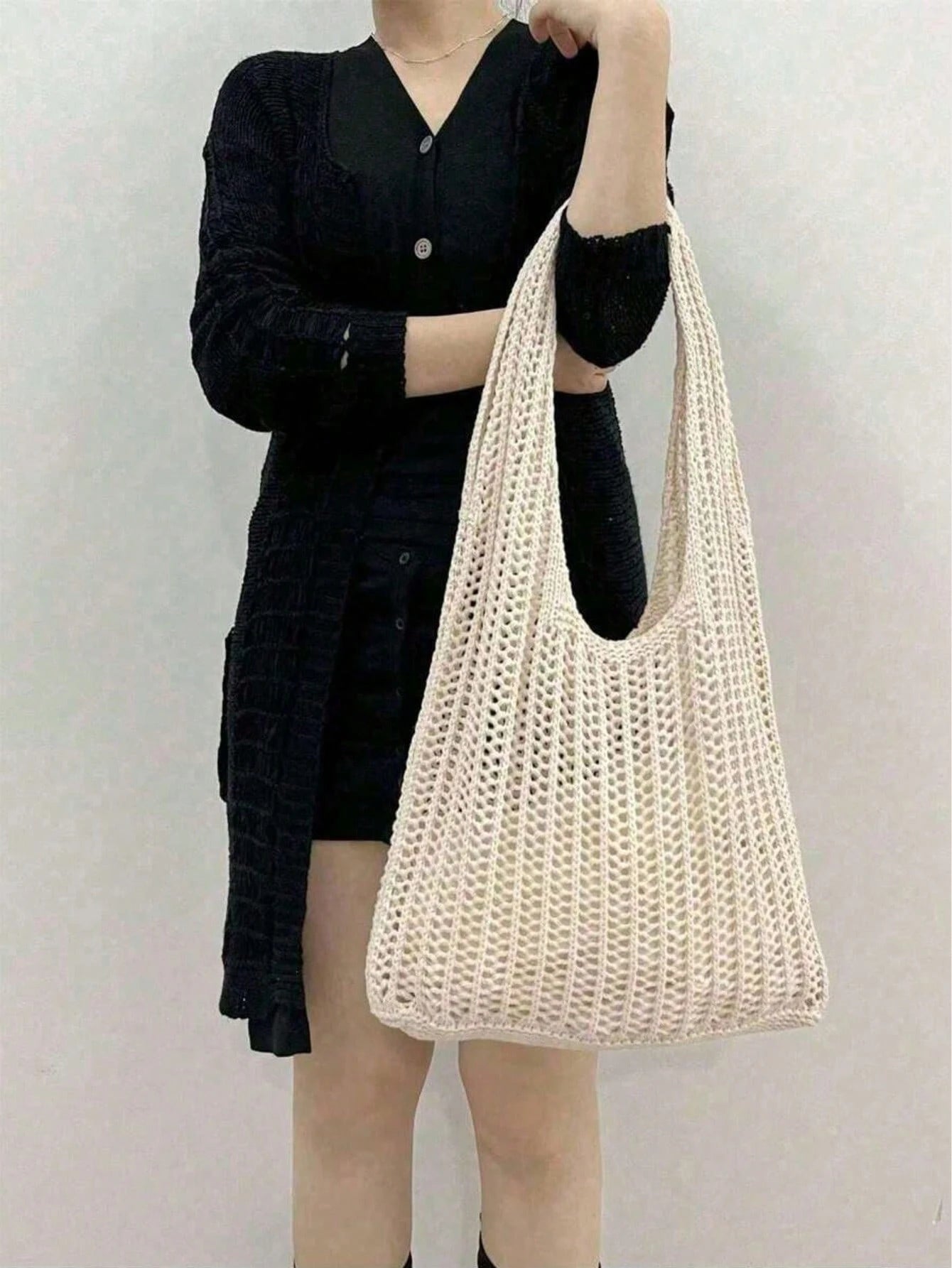 Yogodlns Women's Fashion Crochet Hollow Shoulder Underarm Bag, Summer Beach Tote Bag, Bohemian Style Handbag
