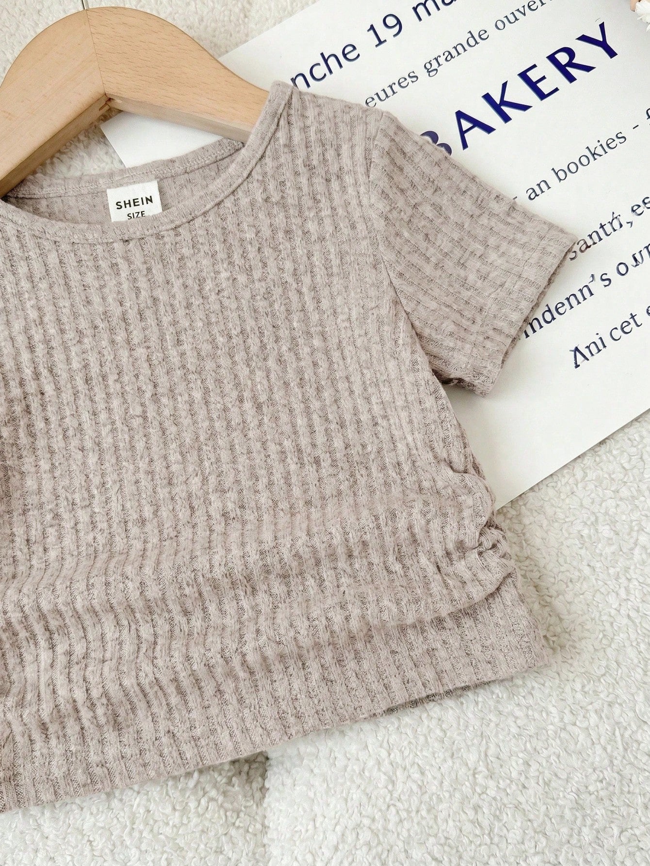 Young Girl Knitted Solid Color Round Neck Ruched Casual T-Shirt And Long Pants 2pcs Set
