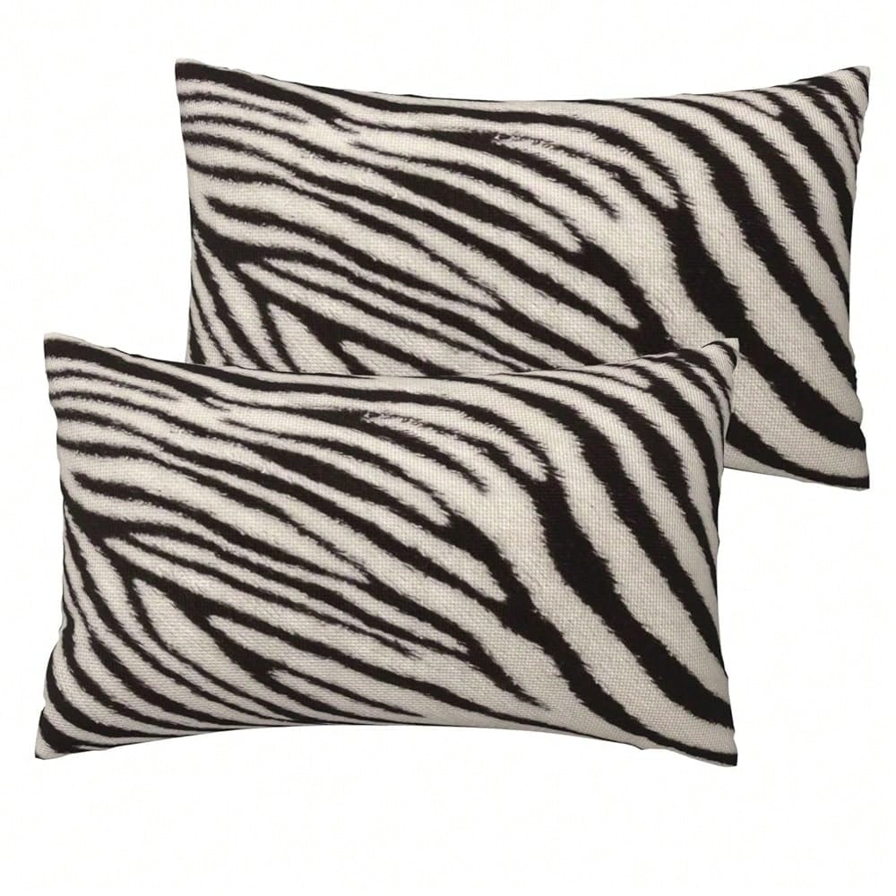 Zebra Print Striped Lumbar Pillows Covers 12x20 Black White Print Modern Decor Pillow Cases Sets Of 2 Zebra Stripe Throw Pillow Covers Animal Skin Texture Outdoor Pillowcases For Couch Sofa