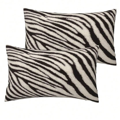 Zebra Print Striped Lumbar Pillows Covers 12x20 Black White Print Modern Decor Pillow Cases Sets Of 2 Zebra Stripe Throw Pillow Covers Animal Skin Texture Outdoor Pillowcases For Couch Sofa