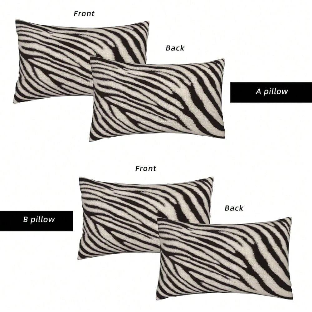 Zebra Print Striped Lumbar Pillows Covers 12x20 Black White Print Modern Decor Pillow Cases Sets Of 2 Zebra Stripe Throw Pillow Covers Animal Skin Texture Outdoor Pillowcases For Couch Sofa