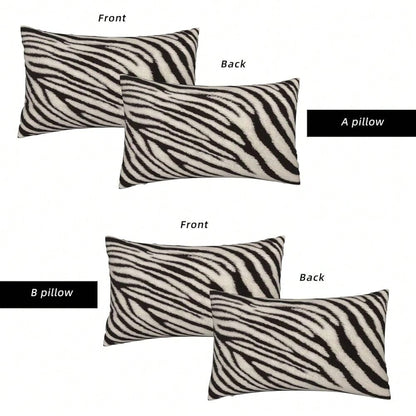 Zebra Print Striped Lumbar Pillows Covers 12x20 Black White Print Modern Decor Pillow Cases Sets Of 2 Zebra Stripe Throw Pillow Covers Animal Skin Texture Outdoor Pillowcases For Couch Sofa