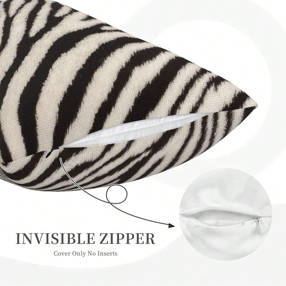 Zebra Print Striped Lumbar Pillows Covers 12x20 Black White Print Modern Decor Pillow Cases Sets Of 2 Zebra Stripe Throw Pillow Covers Animal Skin Texture Outdoor Pillowcases For Couch Sofa