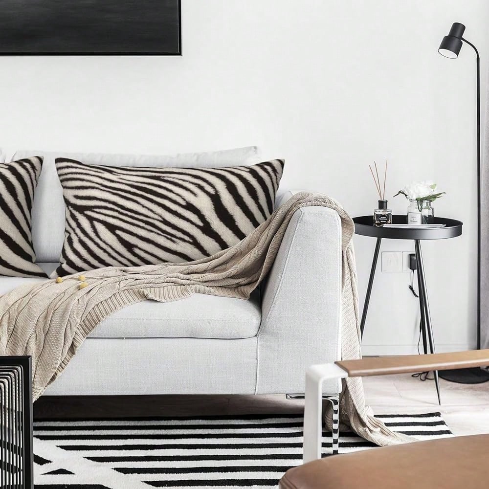 Zebra Print Striped Lumbar Pillows Covers 12x20 Black White Print Modern Decor Pillow Cases Sets Of 2 Zebra Stripe Throw Pillow Covers Animal Skin Texture Outdoor Pillowcases For Couch Sofa