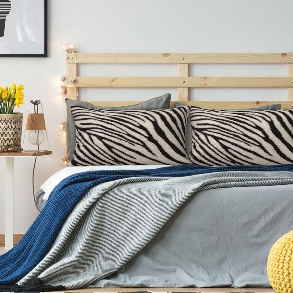 Zebra Print Striped Lumbar Pillows Covers 12x20 Black White Print Modern Decor Pillow Cases Sets Of 2 Zebra Stripe Throw Pillow Covers Animal Skin Texture Outdoor Pillowcases For Couch Sofa