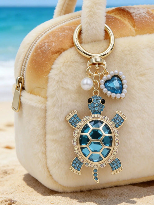 Zinc Alloy Turtle Pendant Keychain With Pearl And Heart Design, Suitable For Valentine's Day, Keychains For Woman, Beach Lovers, Travel, Portable
