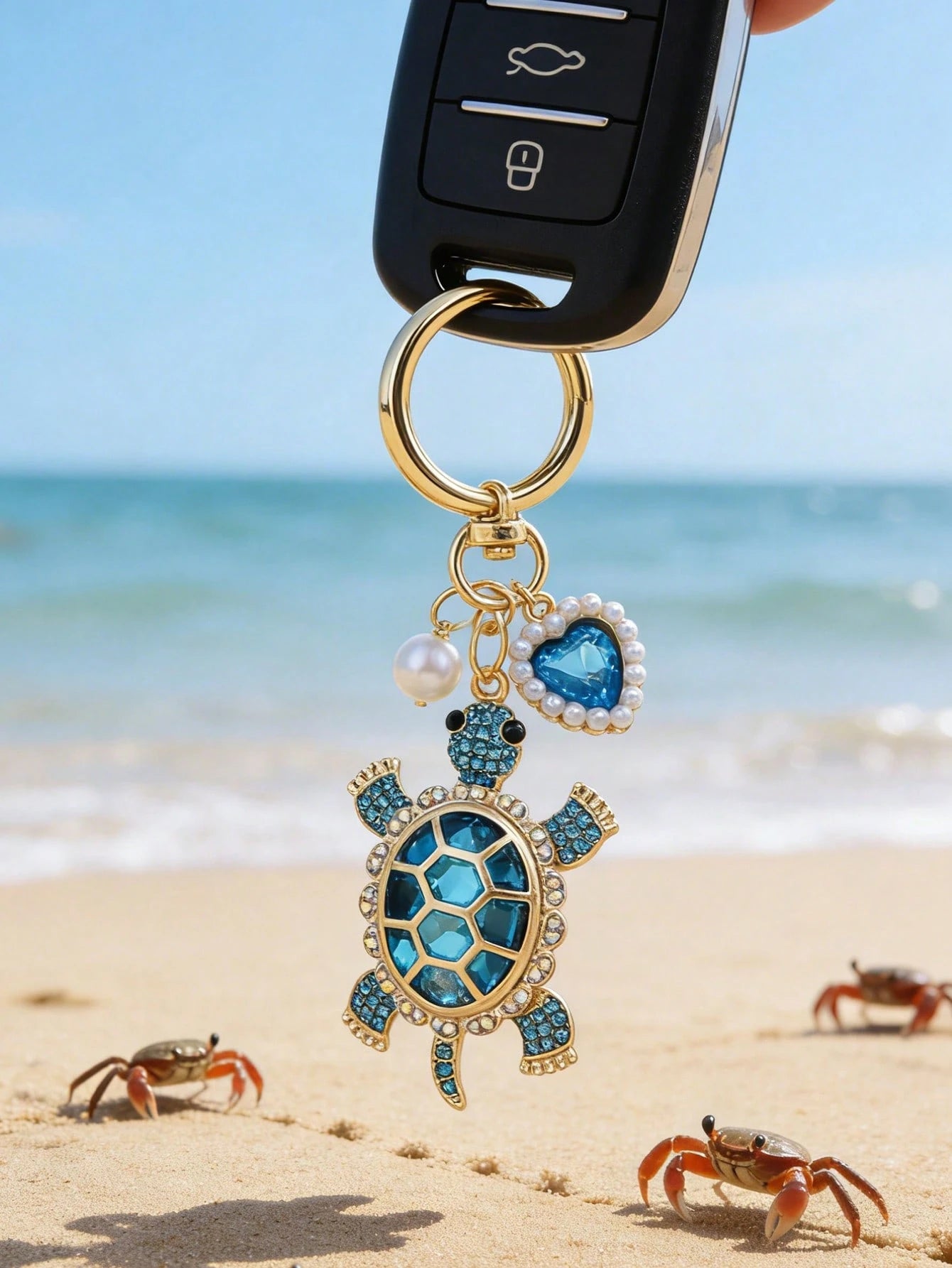 Zinc Alloy Turtle Pendant Keychain With Pearl And Heart Design, Suitable For Valentine's Day, Keychains For Woman, Beach Lovers, Travel, Portable