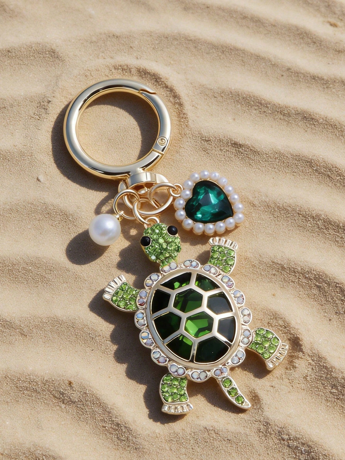 Zinc Alloy Turtle Pendant Keychain With Pearl And Heart Design, Suitable For Valentine's Day, Keychains For Woman, Beach Lovers, Travel, Portable