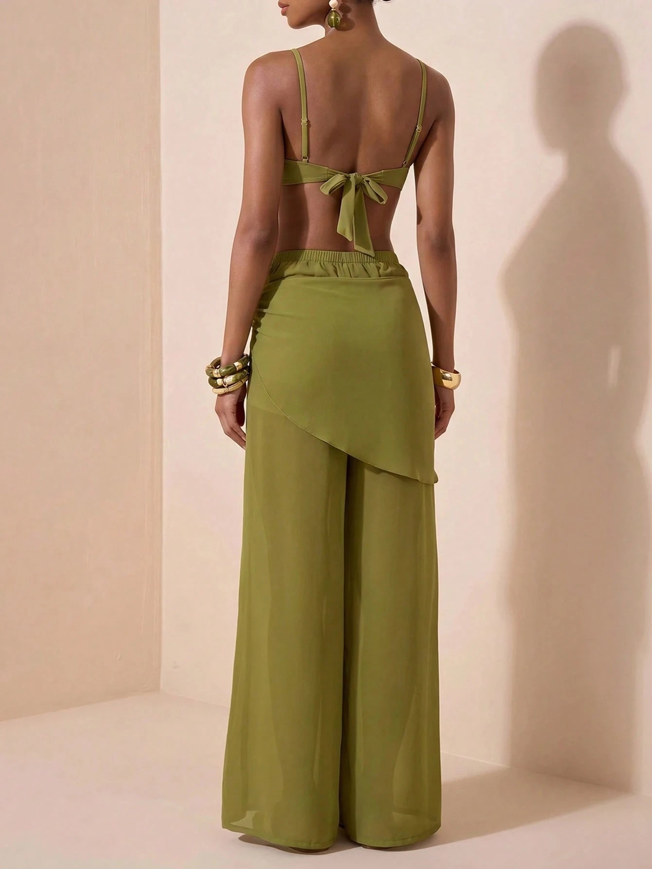 Zivah 2026 New Arrival Elegant Vacation 3 Pieces Set: Casual Swimwear Top, Short Wrap Skirt, And Wide-Leg Pants Beach Outfit Bathing Suits For Women